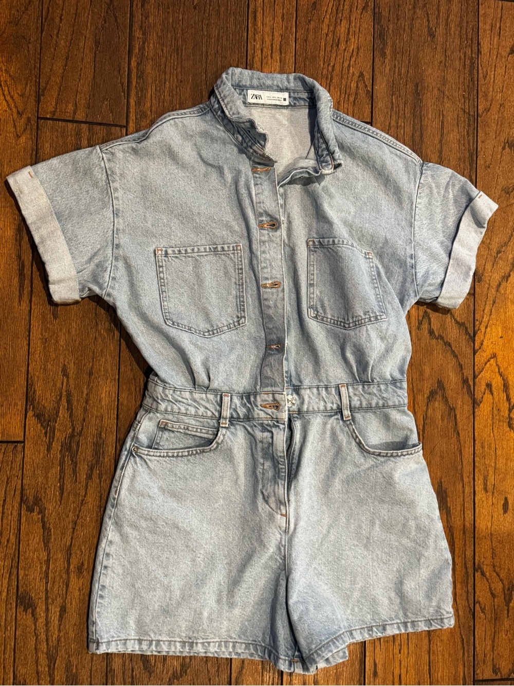 Zara Washed Blue Denim Jumpsuit Romper